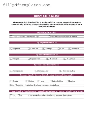 Fill a Valid Bdsm Checklist Template