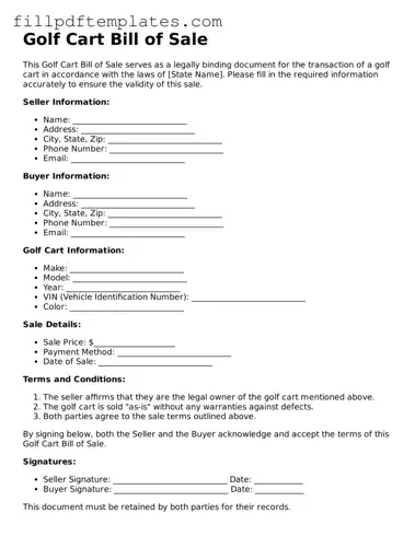 Valid Golf Cart Bill of Sale Form