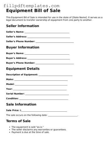 Valid Equipment Bill of Sale Form
