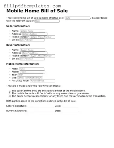 Valid Mobile Home Bill of Sale Form
