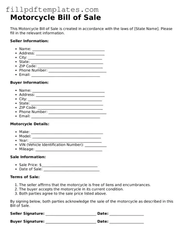 Valid Motorcycle Bill of Sale Form