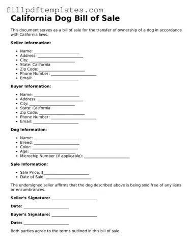 Blank California Dog Bill of Sale Form