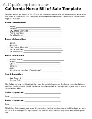 Blank California Horse Bill of Sale Form
