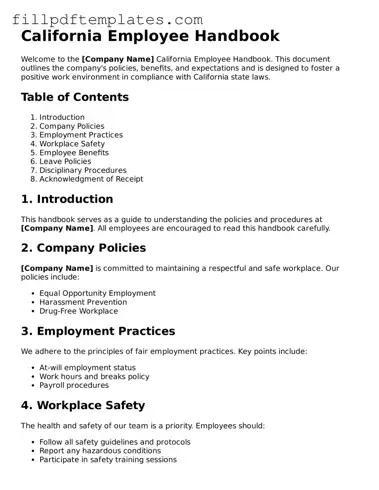 Blank California Employee Handbook Form