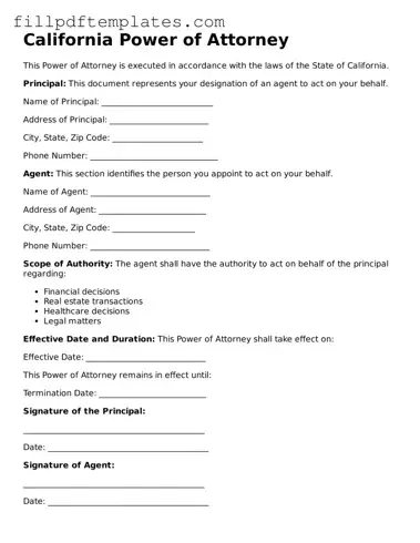 Blank California Power of Attorney Form