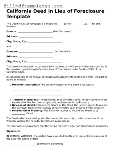 Blank California Deed in Lieu of Foreclosure Form