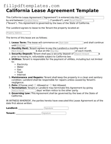 Blank California Lease Agreement Form