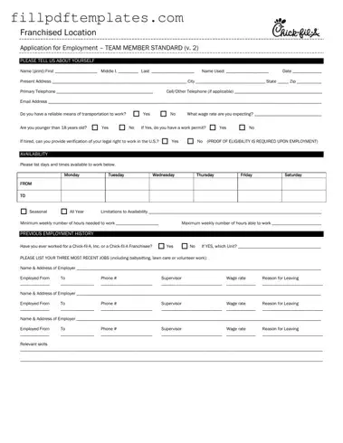 Fill a Valid Chick Fil A Job Application Template
