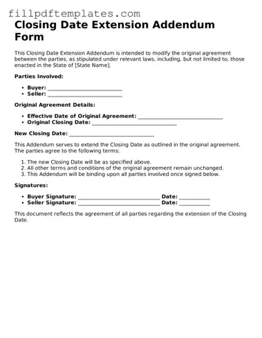 Valid Closing Date Extension Addendum Form Form