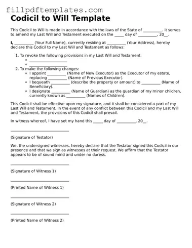 Valid Codicil to Will Form