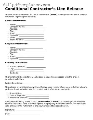Valid Conditional Contractor’s Lien Release Form