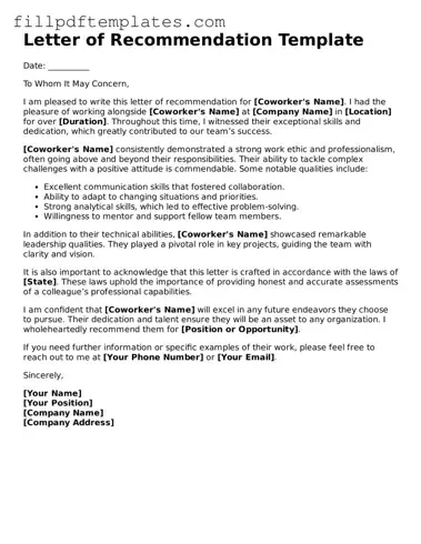 Valid Letter of Recommendation for Coworker Form