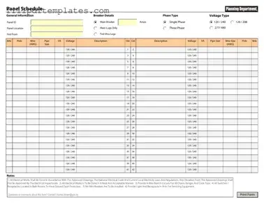 Fill a Valid Electrical Panel Schedule Template