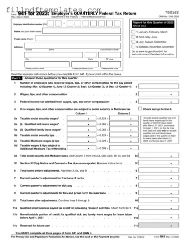 Fill a Valid IRS 941 Template