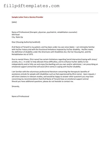 Fill a Valid Emotional Support Animal Letter Template