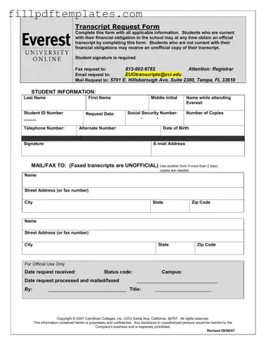 Fill a Valid Everest University Transcript Template