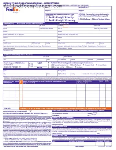 Fill a Valid Fedex Bill Of Lading Template