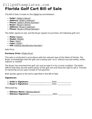 Blank Florida Golf Cart Bill of Sale Form