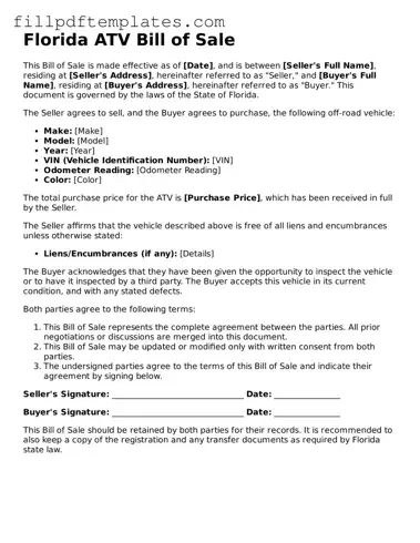 Blank Florida ATV Bill of Sale Form