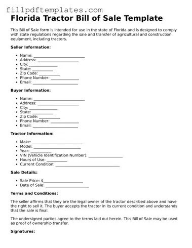 Blank Florida Tractor Bill of Sale Form