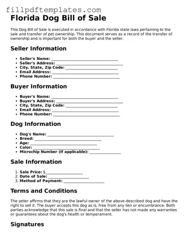 Blank Florida Dog Bill of Sale Form