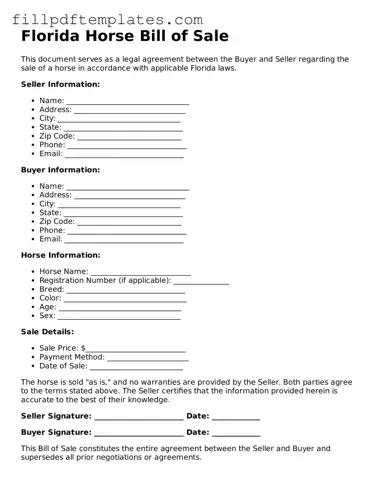 Blank Florida Horse Bill of Sale Form