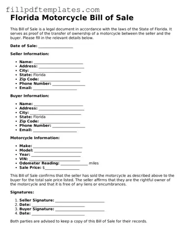 Blank Florida Motorcycle Bill of Sale Form
