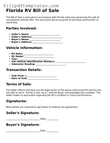 Blank Florida RV Bill of Sale Form