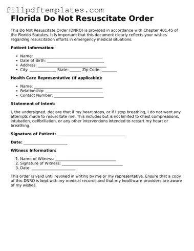 Blank Florida Do Not Resuscitate Order Form