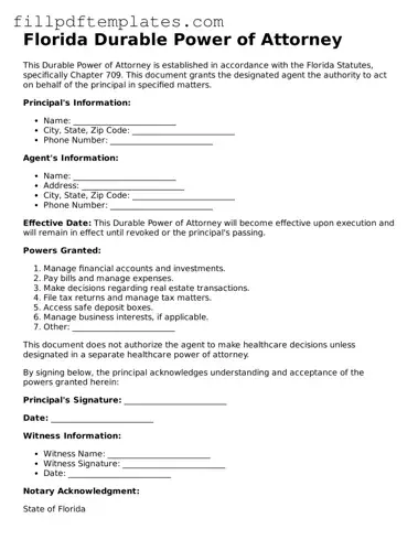 Blank Florida Durable Power of Attorney Form
