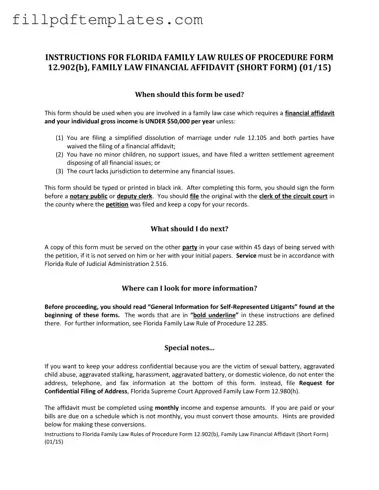 Fill a Valid Florida Financial Affidavit Short 12.902(b) Template