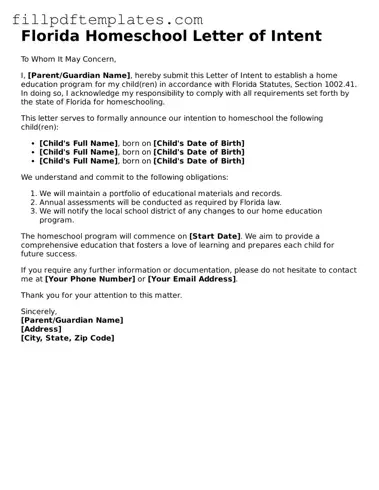 Blank Florida Homeschool Letter of Intent Form