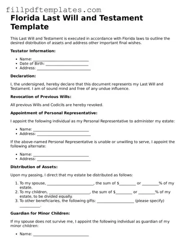 Blank Florida Last Will and Testament Form
