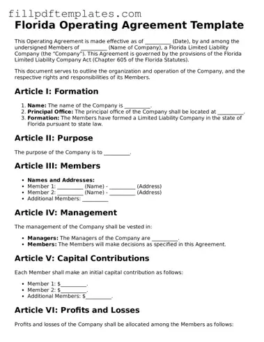 Blank Florida Operating Agreement Form