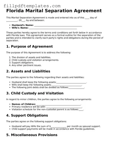 Blank Florida Marital Separation Agreement Form