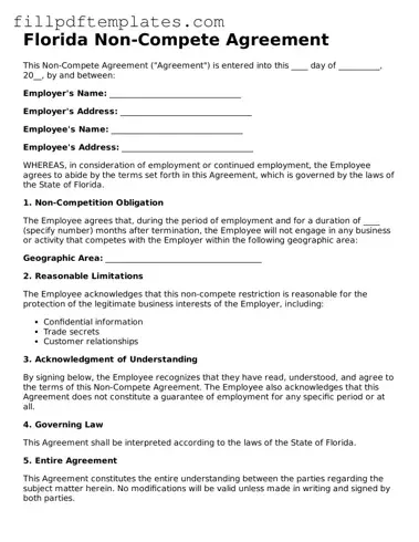 Blank Florida Non-compete Agreement Form