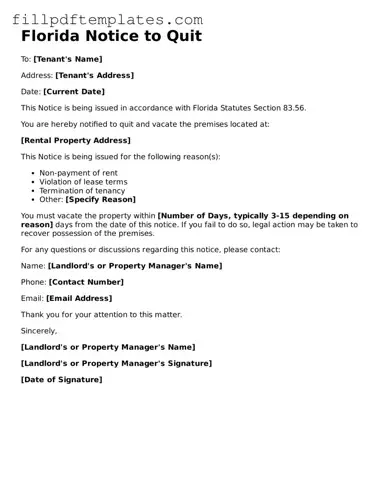 Blank Florida Notice to Quit Form