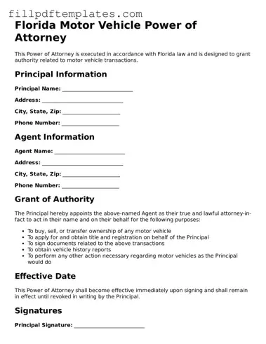 Blank Florida Motor Vehicle Power of Attorney Form