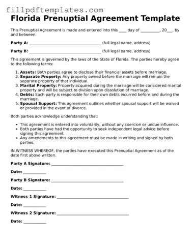 Blank Florida Prenuptial Agreement Form