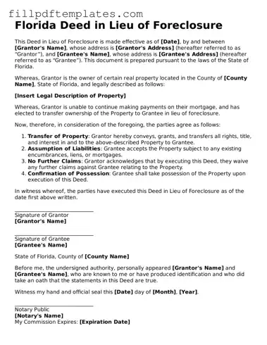 Blank Florida Deed in Lieu of Foreclosure Form