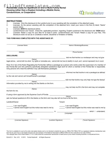 Fill a Valid Florida Realtors Residential Lease Template