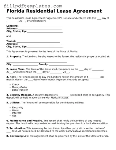 Blank Florida Residential Lease Agreement Form