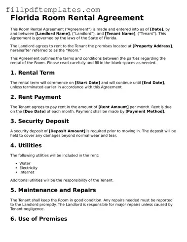 Blank Florida Room Rental Agreement Form