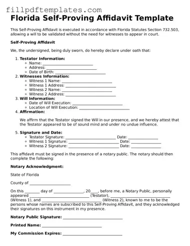 Blank Florida Self-Proving Affidavit Form