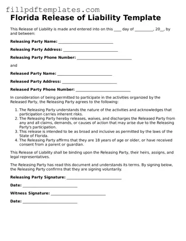 Blank Florida Release of Liability Form