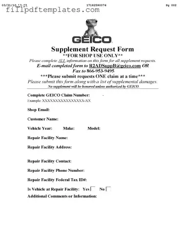 Fill a Valid Geico Supplement Request Template