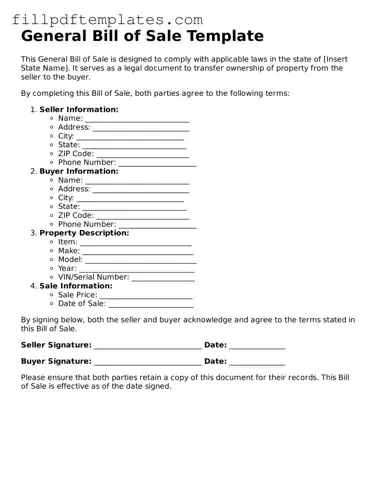 Valid General Bill of Sale Form