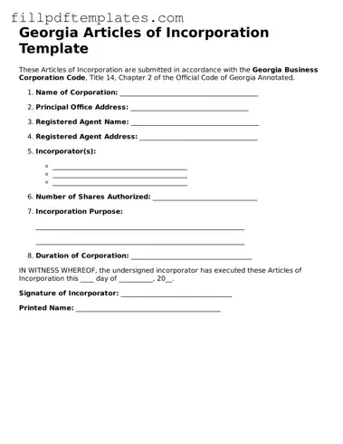 Blank Georgia Articles of Incorporation Form