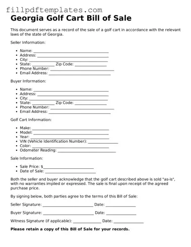 Blank Georgia Golf Cart Bill of Sale Form
