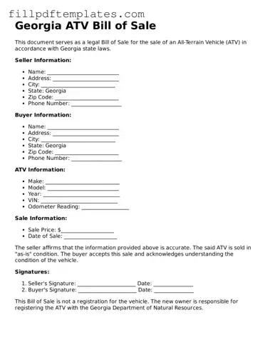 Blank Georgia ATV Bill of Sale Form